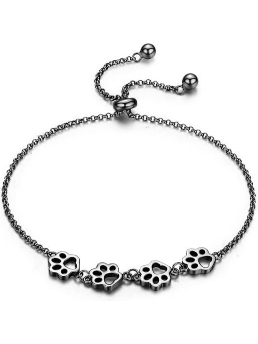 Black Gold Dog Paw  925 Sterling Silver Paw Print Charm Bracelet for Women Cute